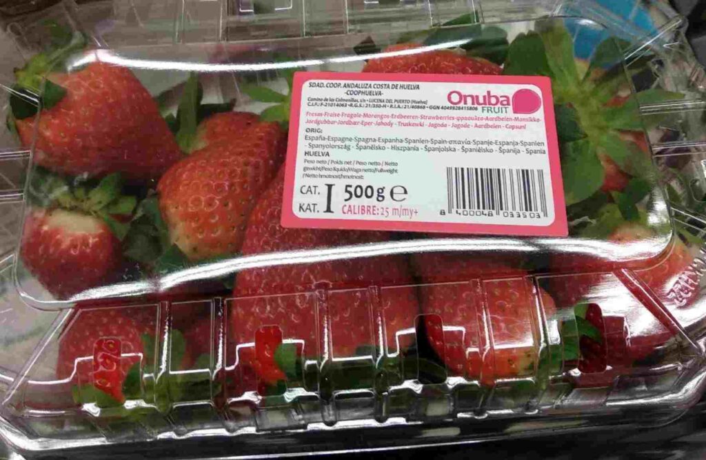 Fresas en un envase plástico