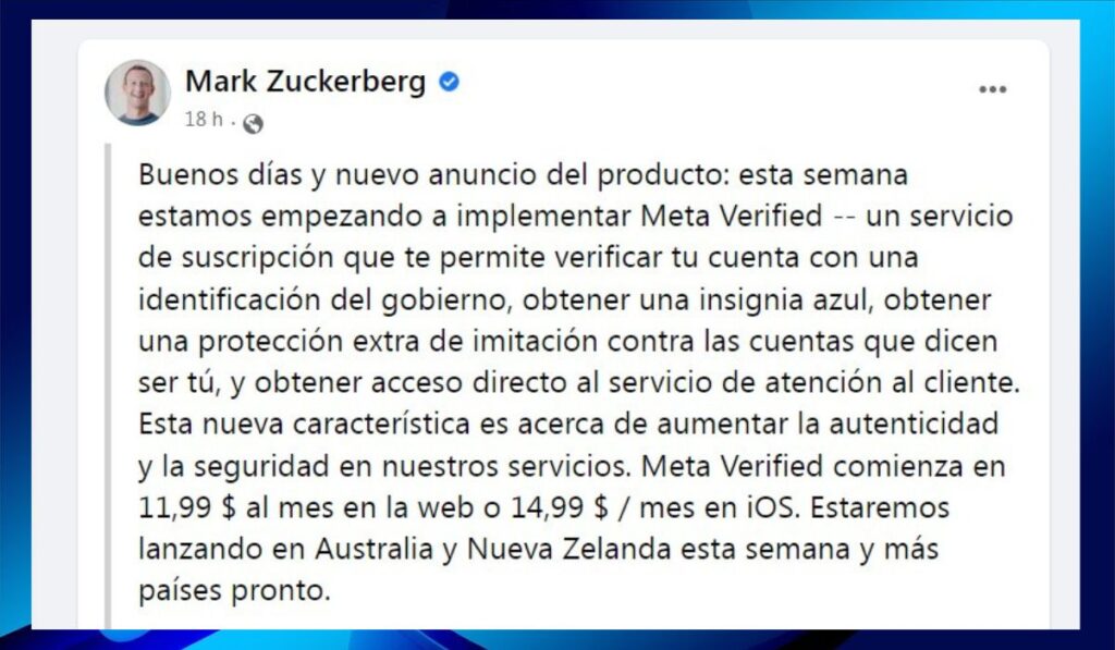 meta verified costo